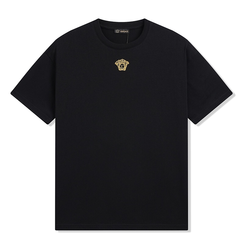 Versace Gold Thread Medusa Head Embroidered Couple Short Sleeve T-shirt