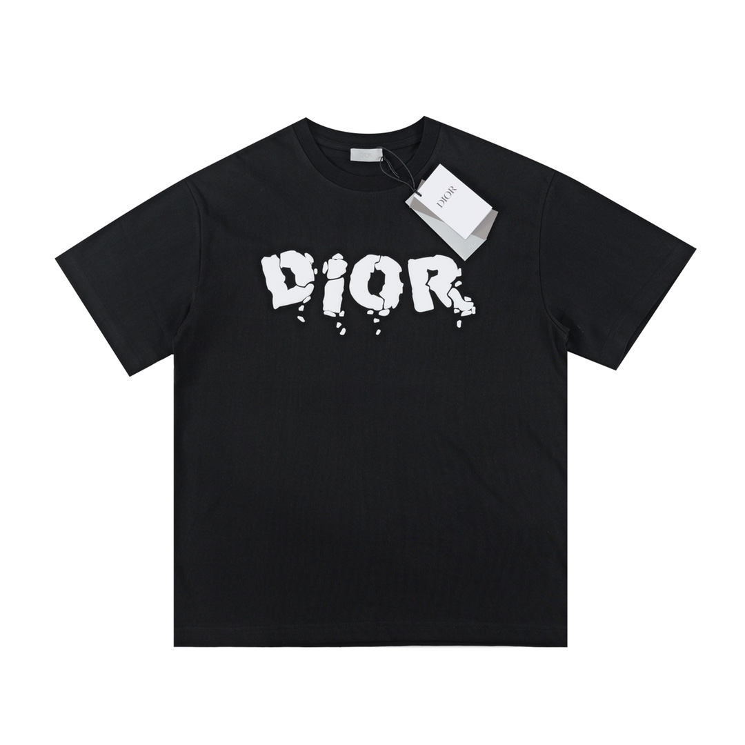 Dior Letter Logo Distorted Design Round Neck Short Sleeve Unisex T-shirt