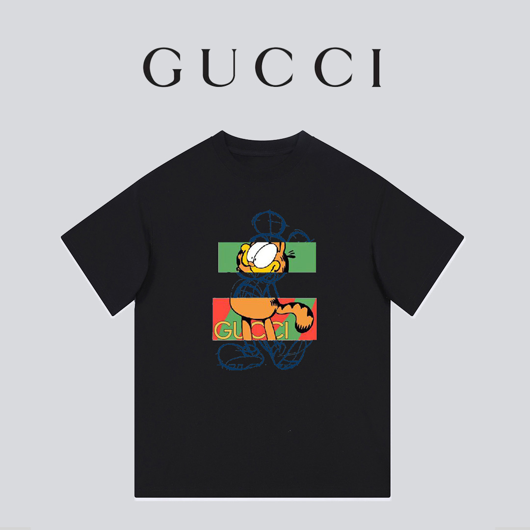 Gucci New Design Cat Printed Unisex Casual T-shirt Cotton 100 Percent