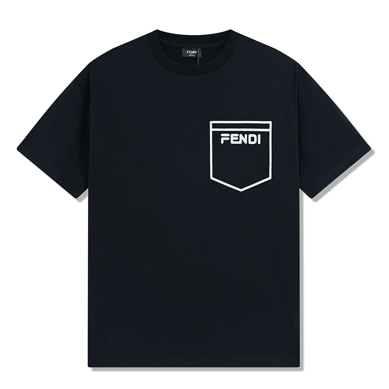 Fendi Fake Pocket Simple Versatile Short Sleeve Black/White T-shirt