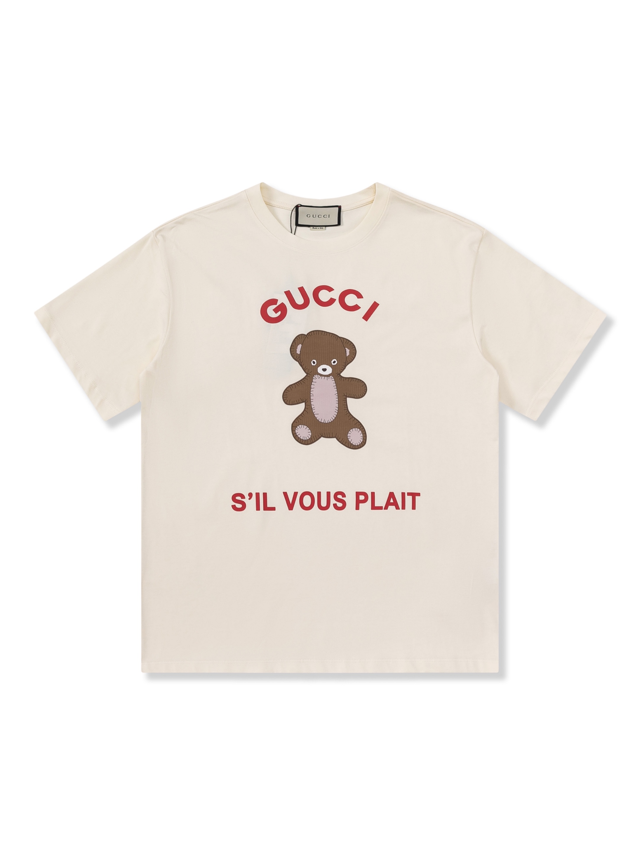 Gucci Cute Bear Embroidered Unisex Casual Short Sleeve
