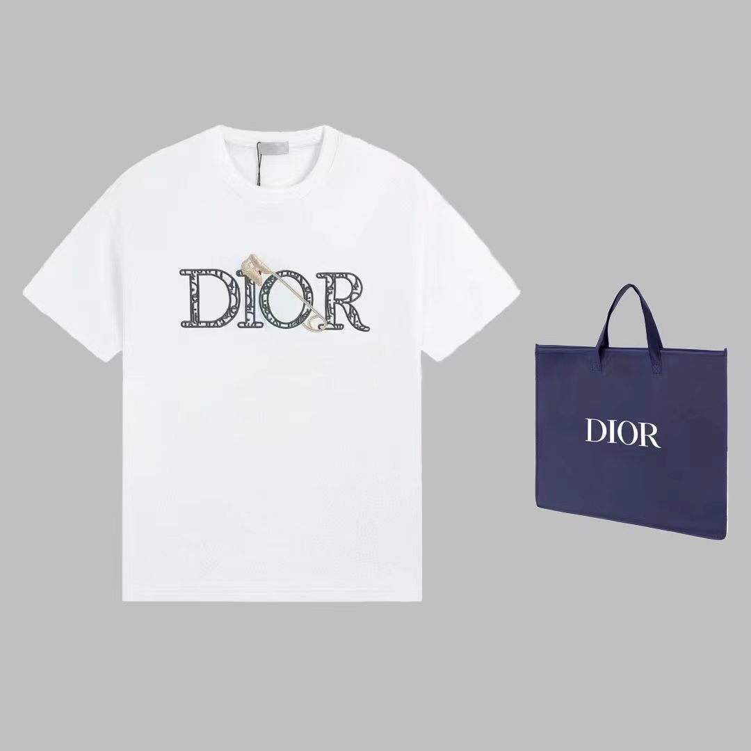 Dior 2023 Classic Big Logo Embroidered Unisex Casual T-shirt
