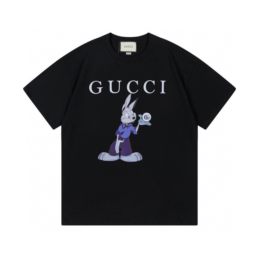 Gucci Lovely Rabbit Embroidered Unisex Classic T-shirt Cotton Breathable