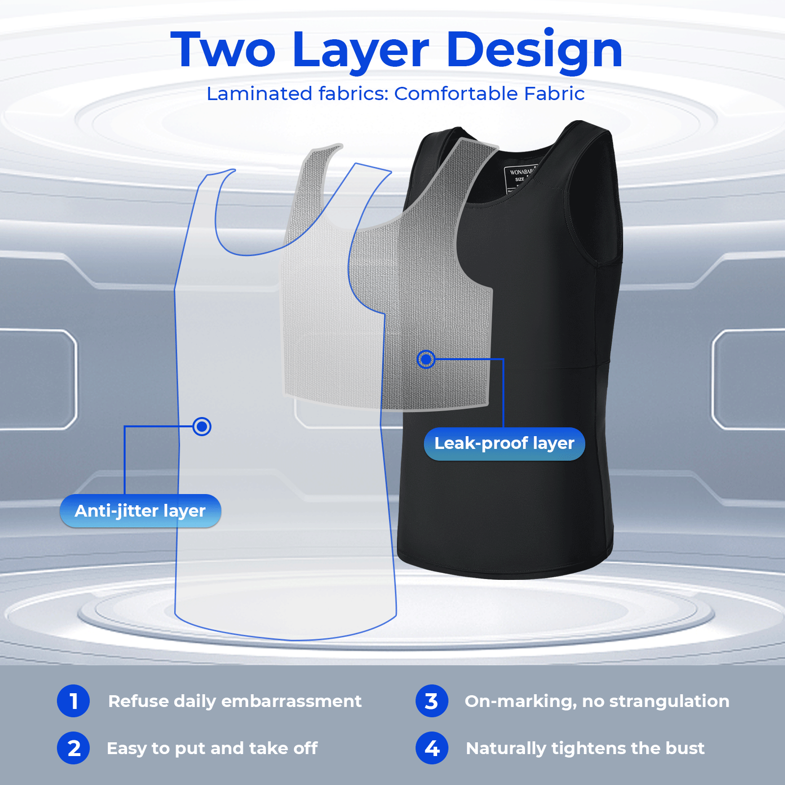 Wonababi Chest Binder - Soft Breathable Binder For Transgender, FTM, Cosplay & Mastectomy, 3X Less Pressure