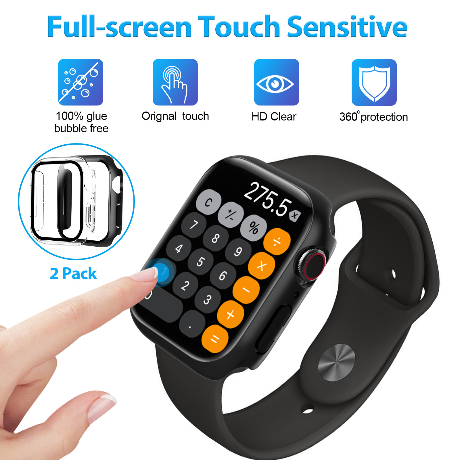 2 Pack Case with Tempered Glass Screen Protector for Apple Watch Series 6 40mm，Clear+Black-Mohave