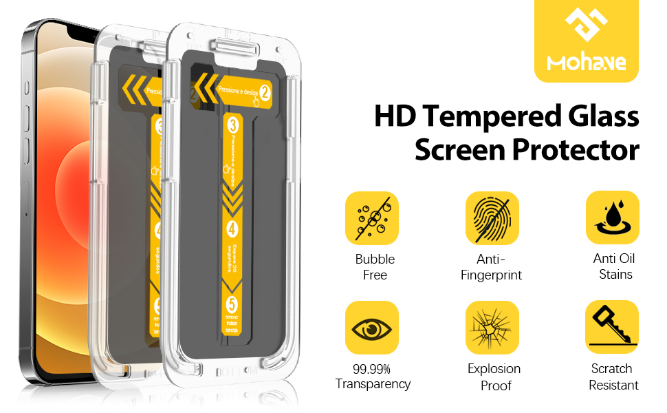 iPhone 12 mini 5.4 Inch Screen Protector with Easy Installation Tray;Bubble free,Military Grade Shockproof , 3X smooth,anti-fingerprint , Privacy Protection