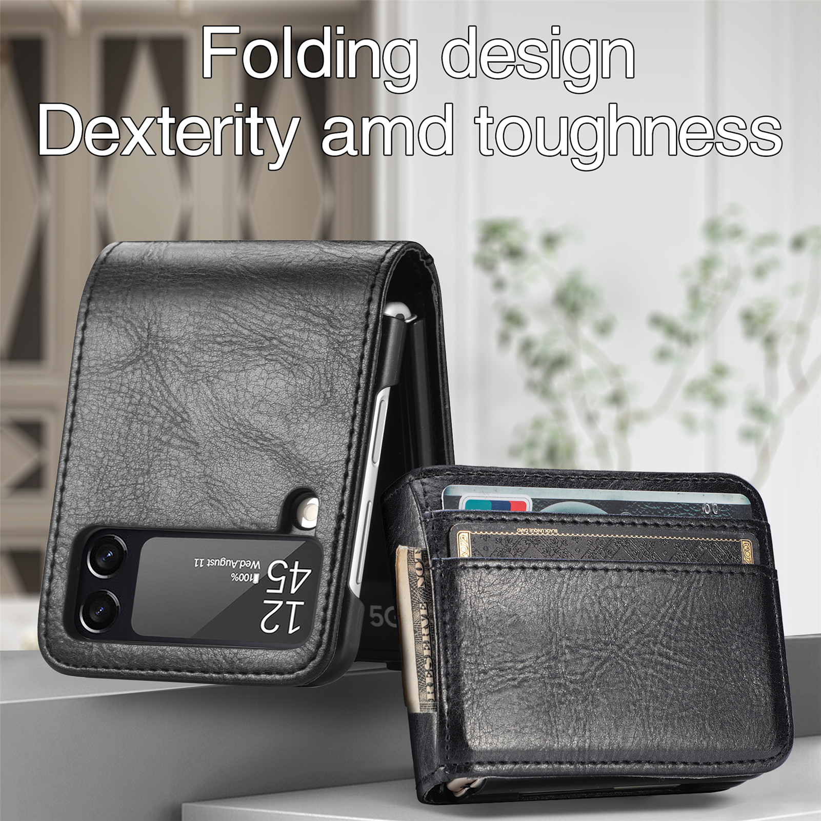 Leather Card Holder Phone Case for Galaxy Z Flip 4