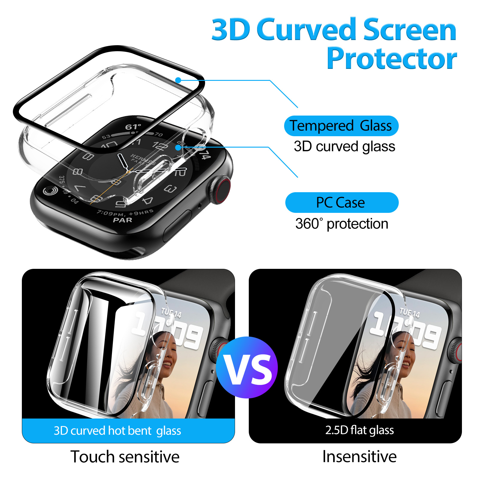 360°Armour Case with Builtin Curved Glas for Apple Watch Series 6 40mm (1PACK Clear)-Mohave