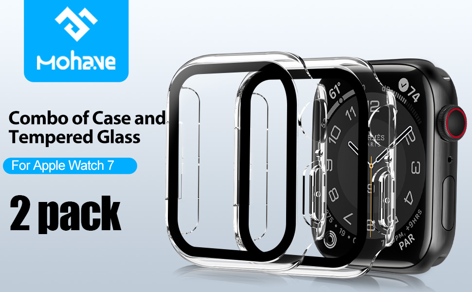 2 Pack Case with Tempered Glass Screen Protector for Apple Watch Series 6 41mm，Clear