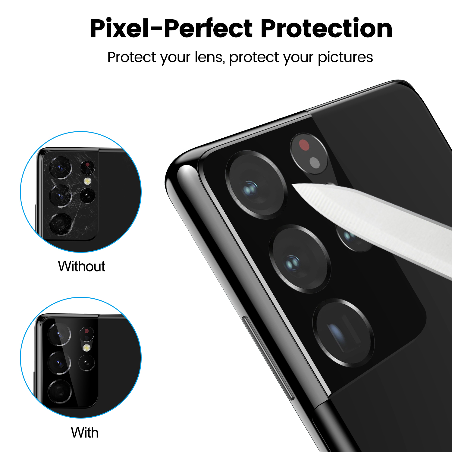 Camera Lens Protector 9H Glass for Samsung Galaxy S21 Ultra Black
