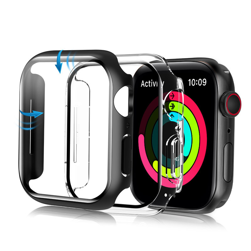 360Armour Case with Builtin Curved Glas for Apple Watch 6 44mm (2PACK Clear+Black) detail