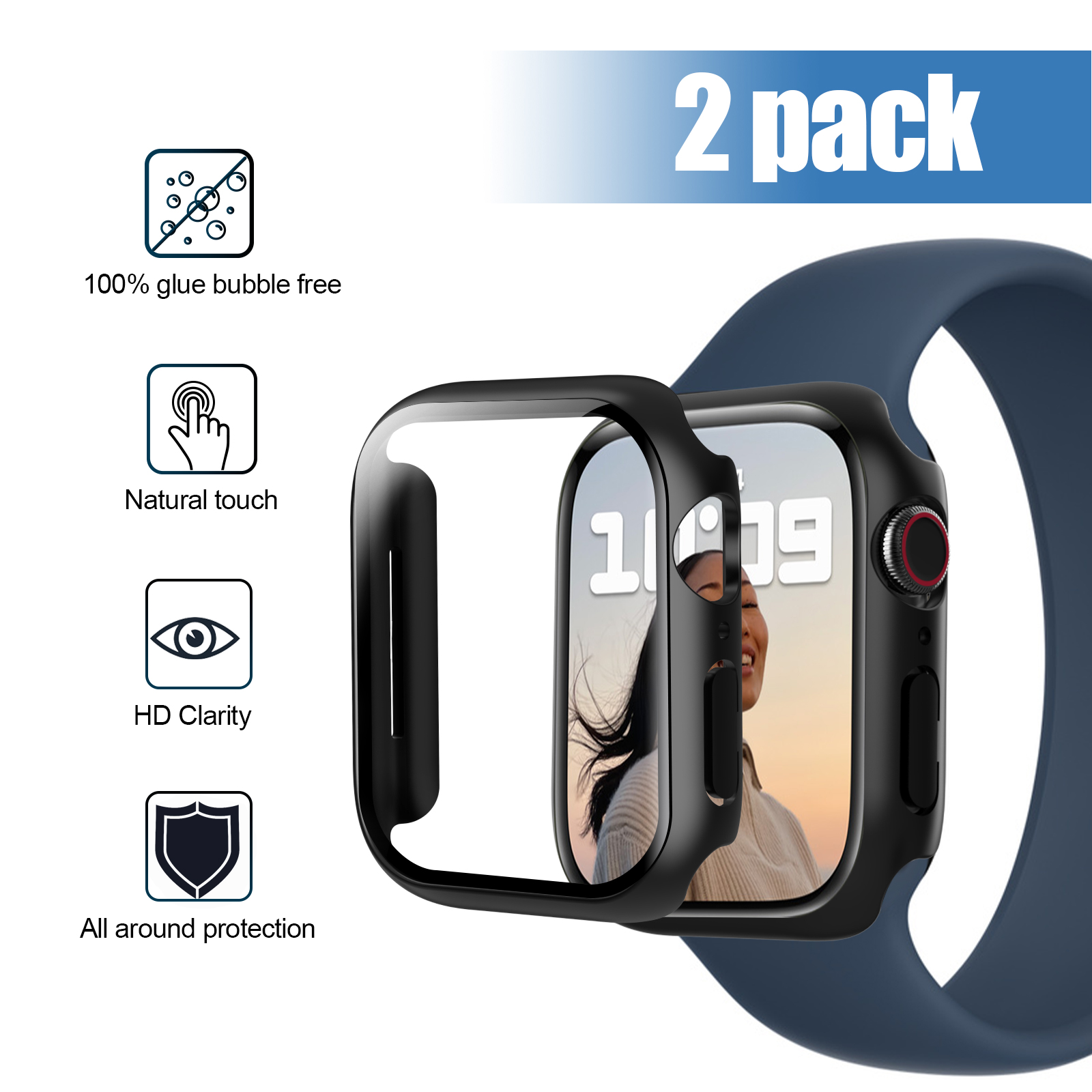 2 Pack Case with Tempered Glass Screen Protector for Apple Watch Series 7 41mmBlack product details