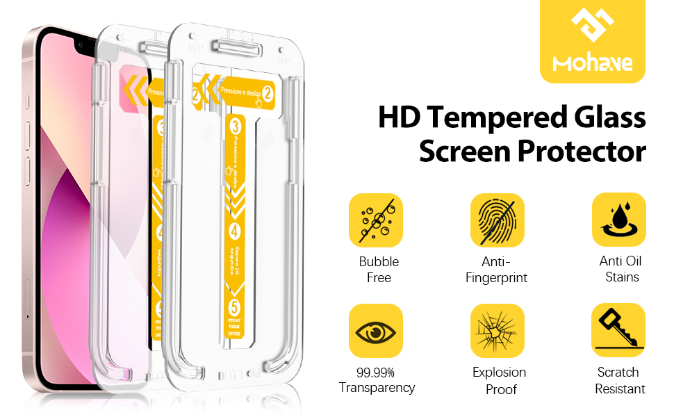 iPhone 13 mini 5.4  Screen Protector with Easy Installation Tray;Bubble free,Military Grade Shockproof , 3X smooth,anti-fingerprint , 99.9% HD