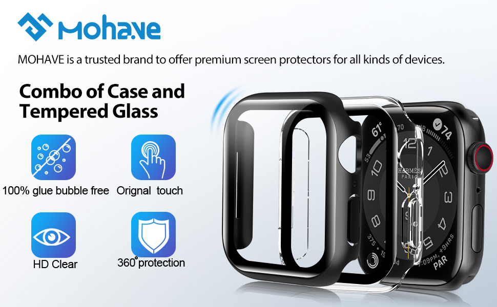 Designed for Apple Watch Series 6 40mm，360 degree full curved protection, 99% high transparency，Easy to install