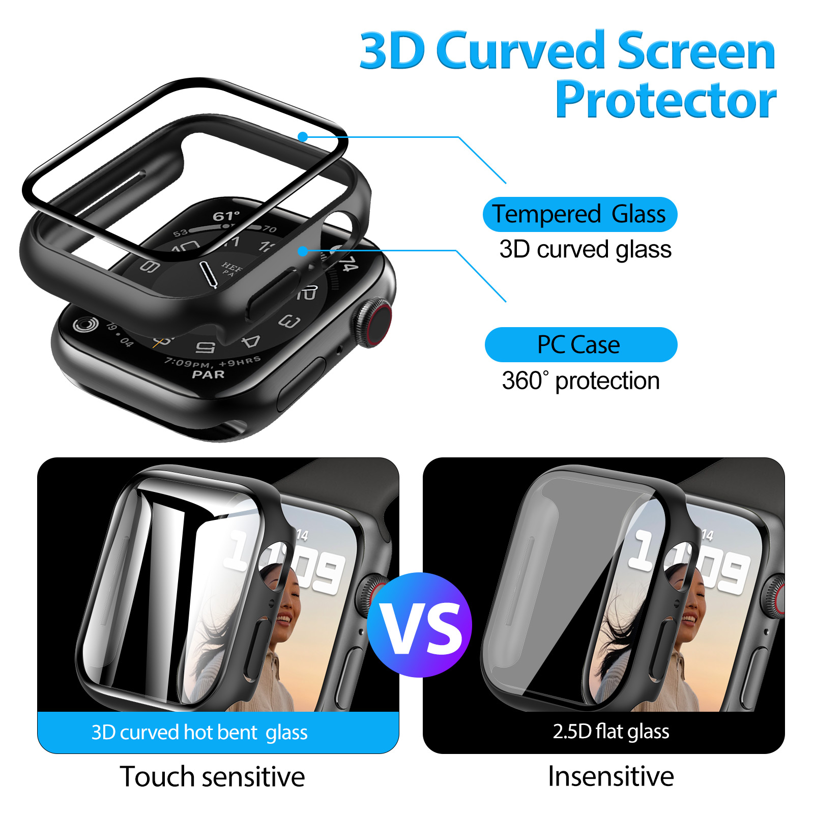 2 Pack Case with Tempered Glass Screen Protector for Apple Watch Series 6 40mm，Clear+Black-Mohave