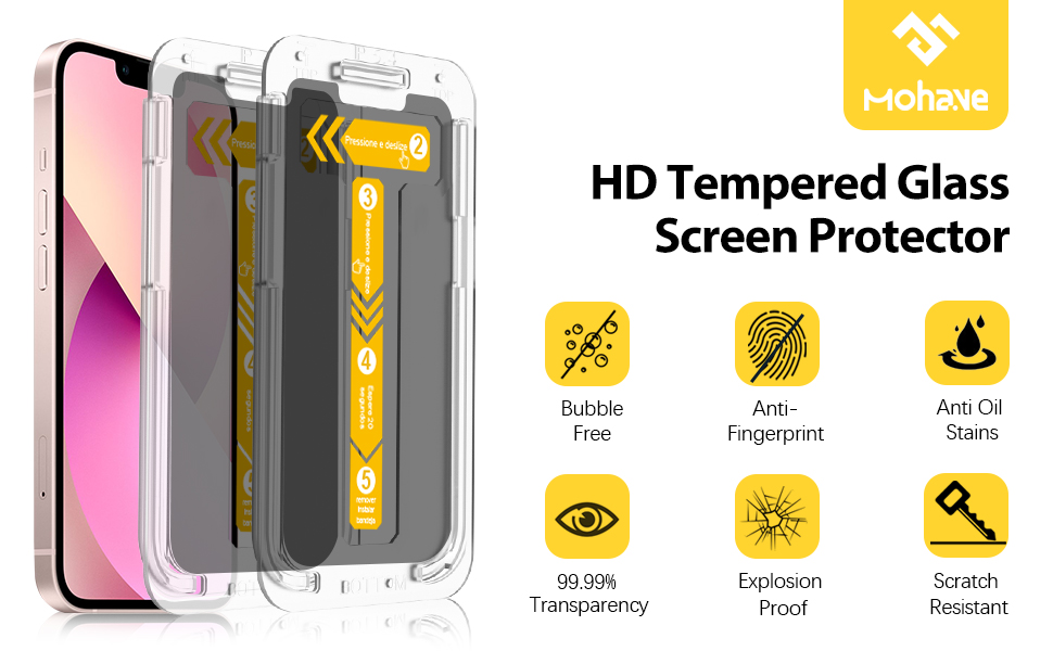 iPhone 13 mini 5.4  Screen Protector with Easy Installation Tray;Bubble free,Military Grade Shockproof , 3X smooth,anti-fingerprint , Privacy Protection