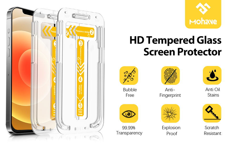 iPhone 12 mini 5.4 Inch with Easy Installation Tray;Bubble free,Military Grade Shockproof , 3X smooth,anti-fingerprint , 99.9% HD