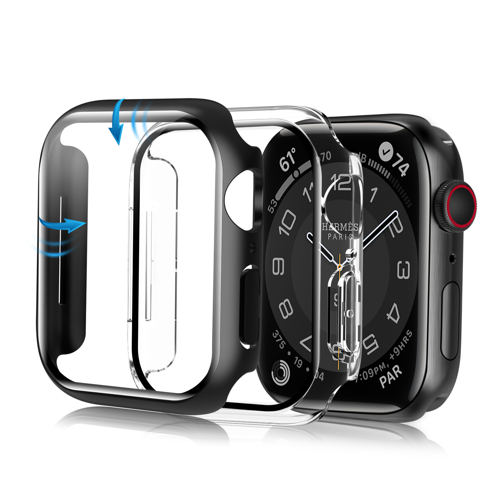 360Armour Case with Builtin Curved Glas for Apple Watch Series 6 40mm (2PACK Clear+Black)