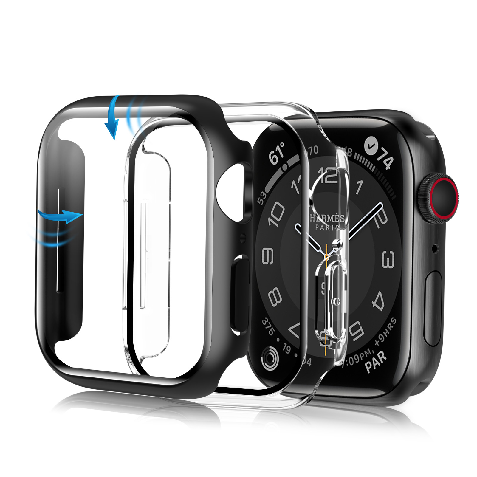 360°Armour Case with Builtin Curved Glas for Apple Watch Series 6 40mm (2PACK Clear+Black)-Mohave