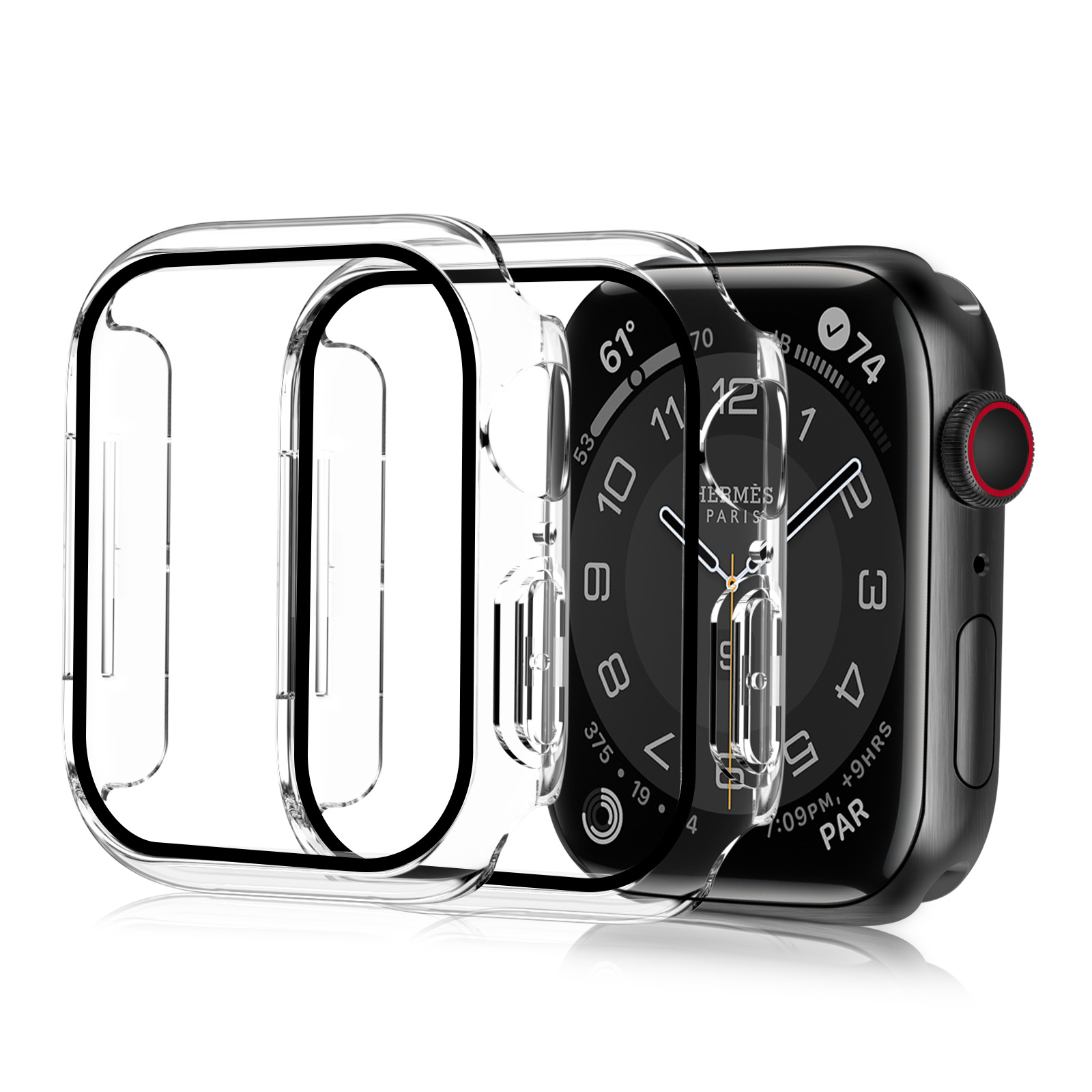 2 Pack Case with Tempered Glass Screen Protector for Apple Watch Series 7 45mm，Clear