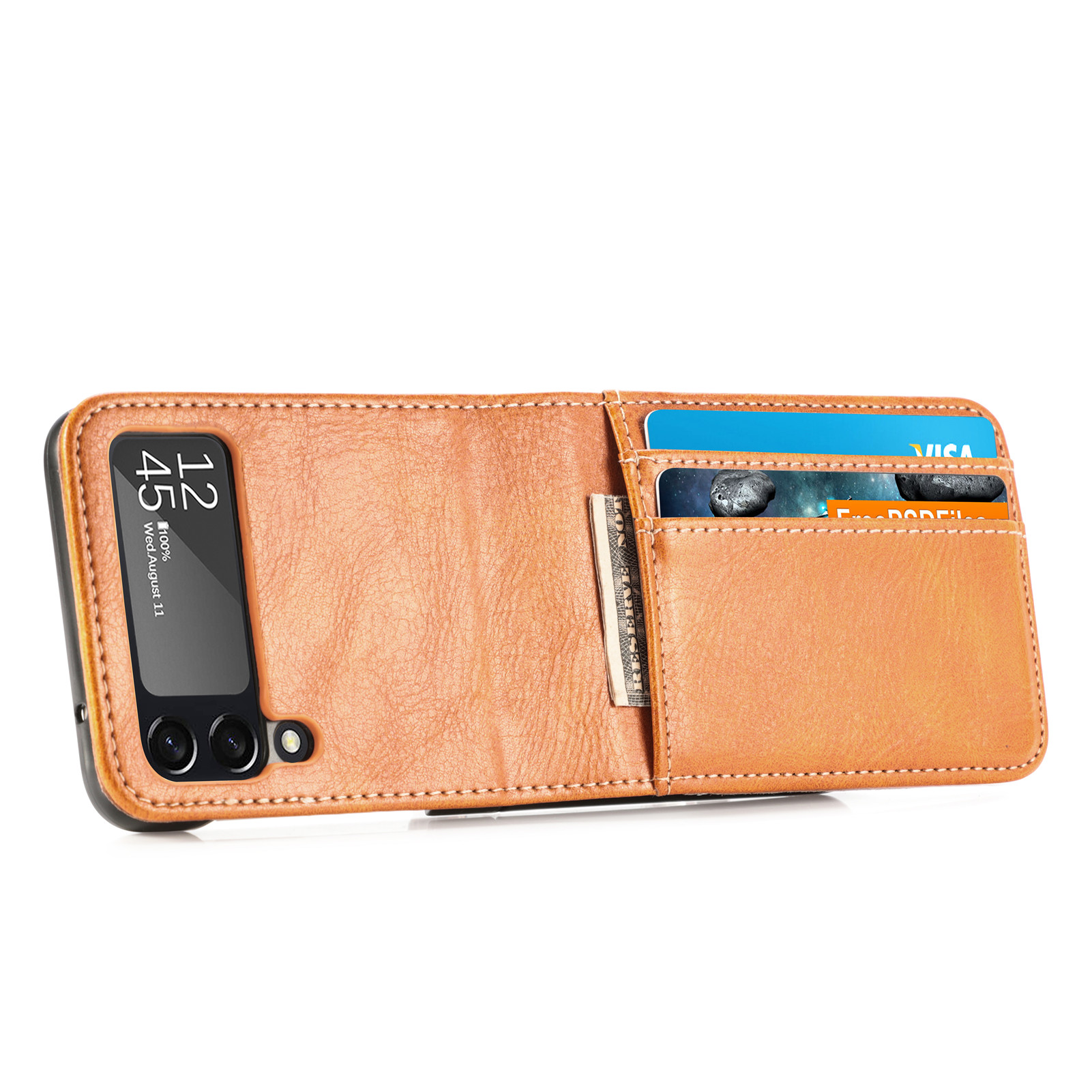 Leather Card Holder Phone Case for Galaxy Z Flip 4