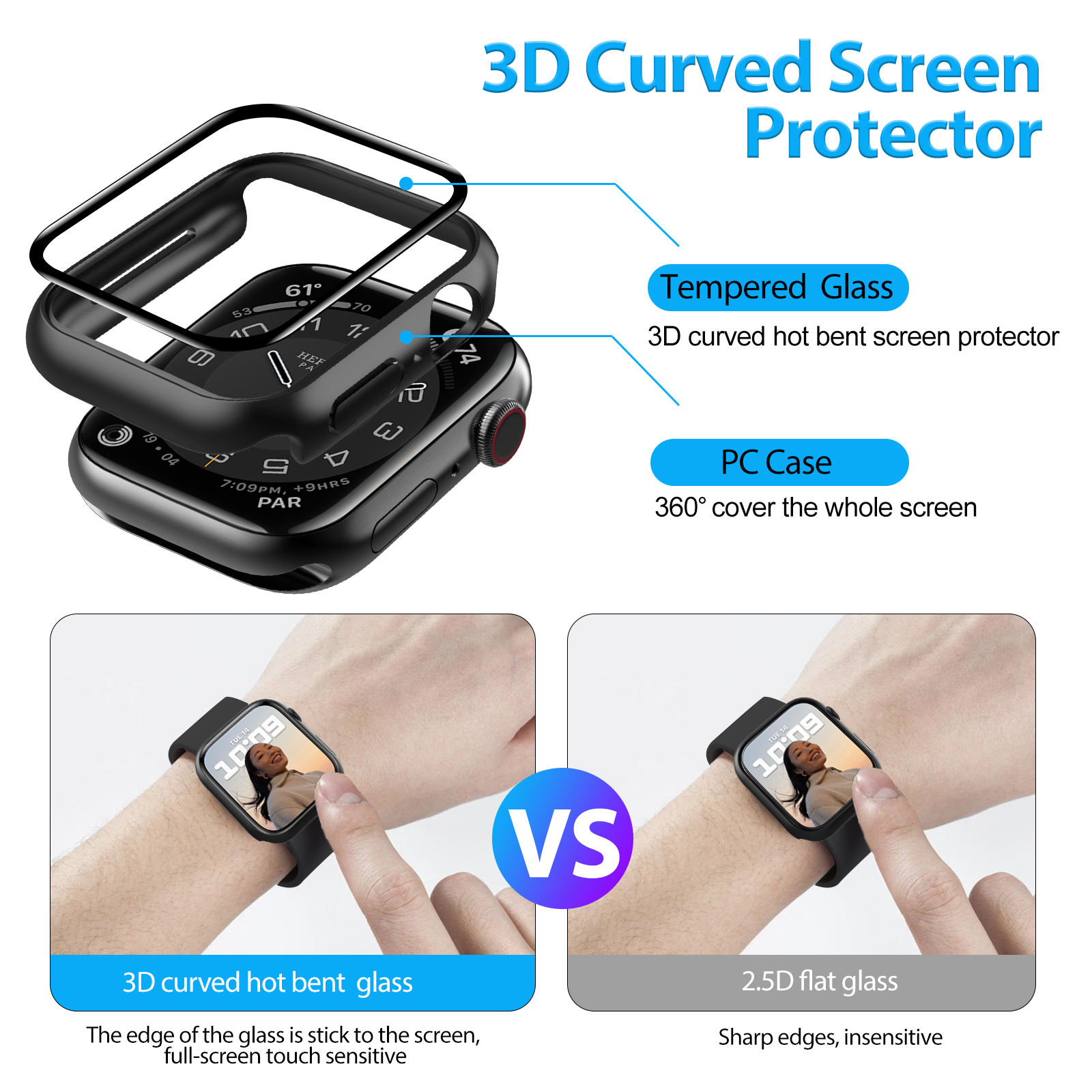 2 Pack Case with Tempered Glass Screen Protector for Apple Watch Series 7 41mmBlack installation and fit