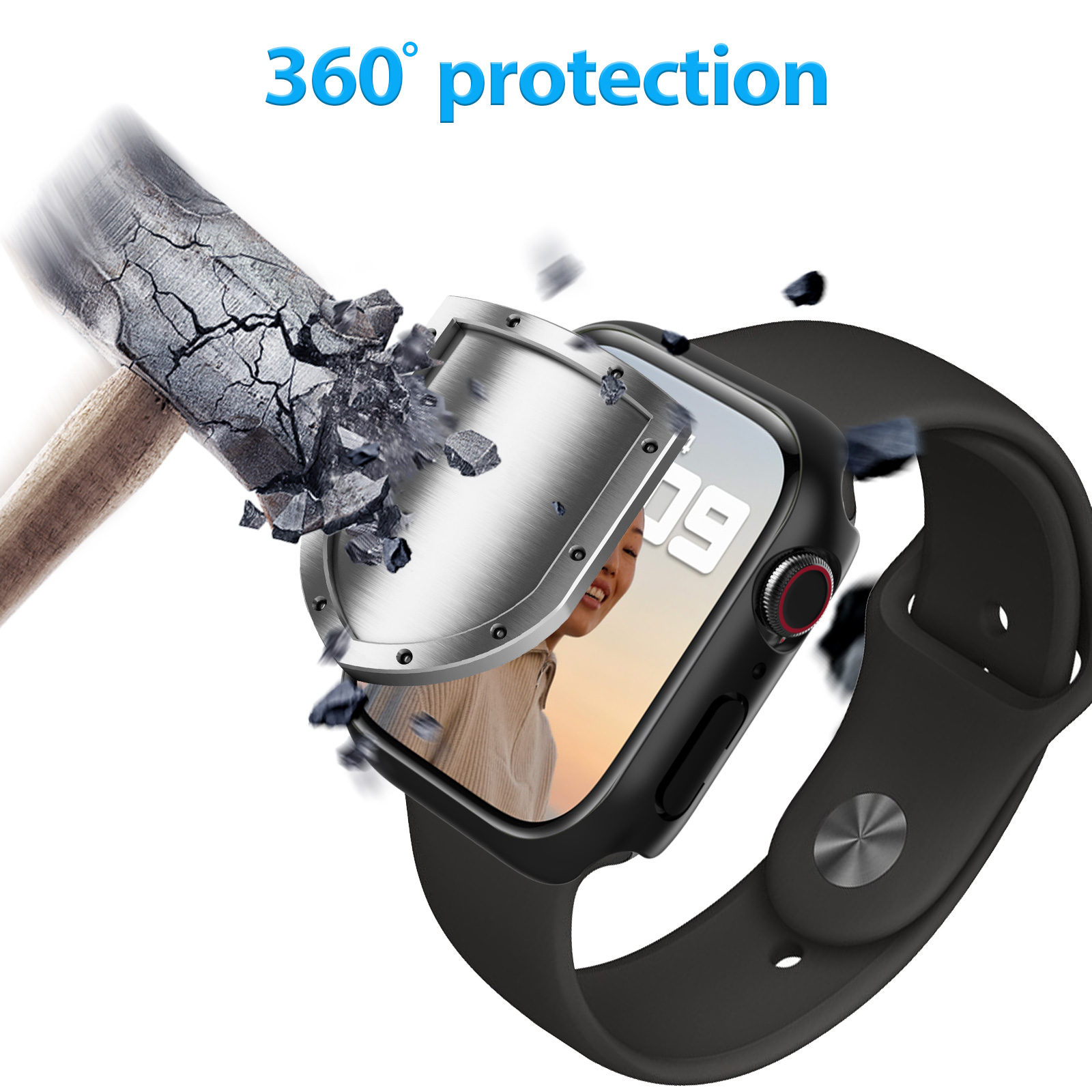 360°Armour Case with Builtin Curved Glas for Apple Watch Series 6 44mm (1PACK BLACK)-Mohave