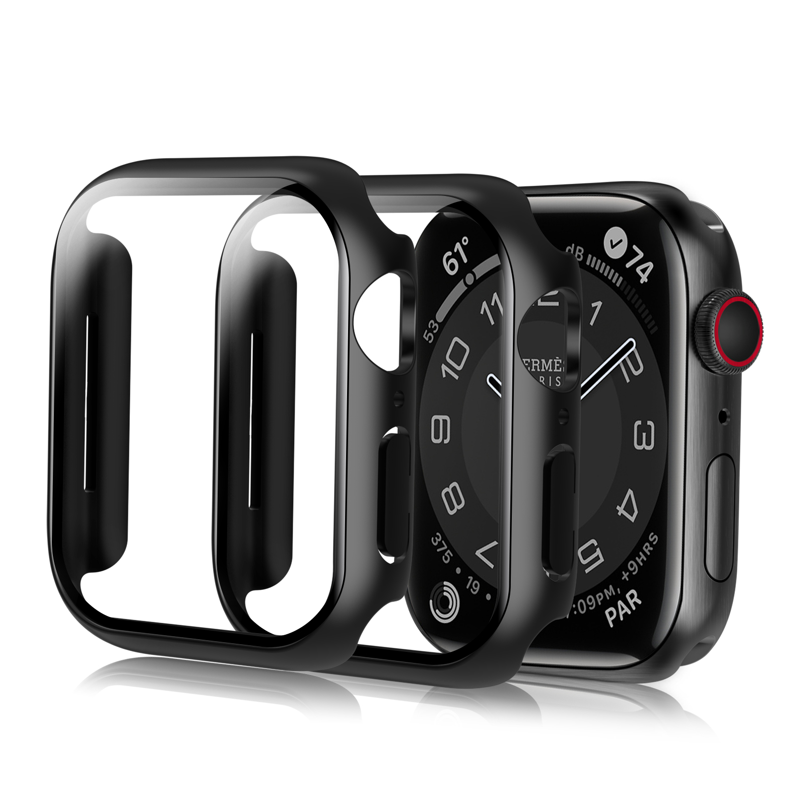2 Pack Case with Tempered Glass Screen Protector for Apple Watch Series 7 41mm，Black-Mohave