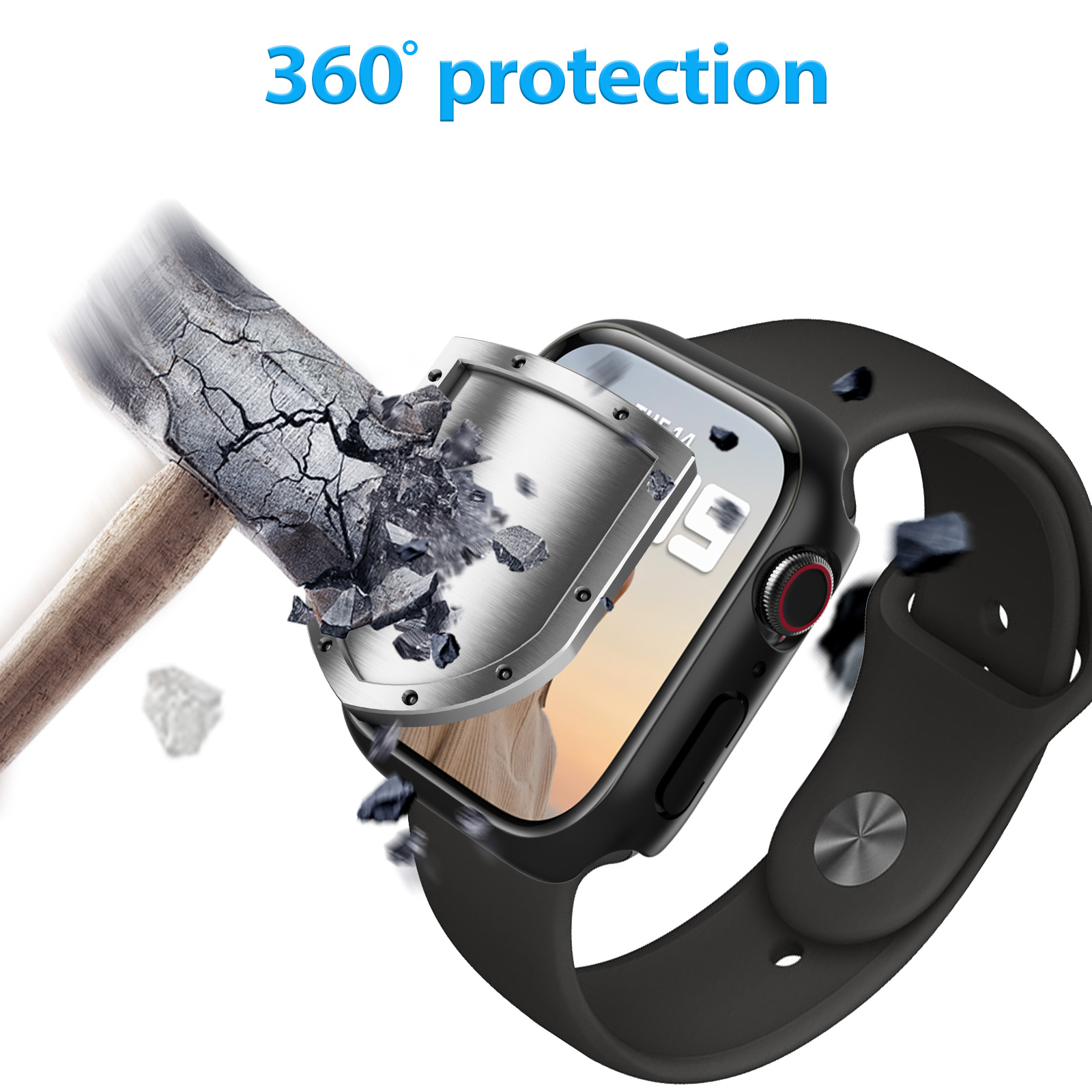 2 Pack Case with Tempered Glass Screen Protector for Apple Watch Series 6 40mmClear+Black detail