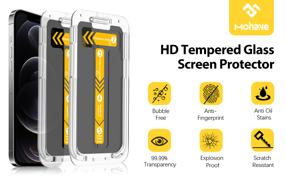 iPhone 12 pro Max 6.7 Inch with Easy Installation Tray;Bubble free,Military Grade Shockproof , 3X smooth,anti-fingerprint , Privacy Protection