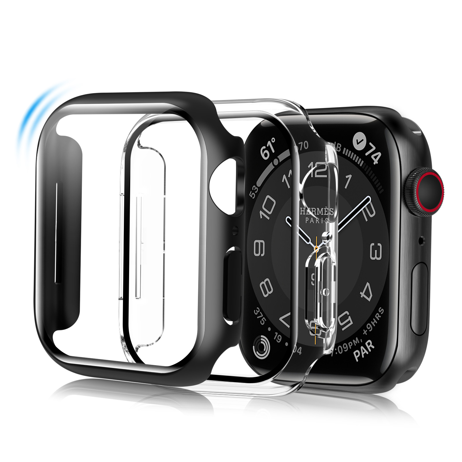2 Pack Case with Tempered Glass Screen Protector for Apple Watch Series 6 40mmClear+Black