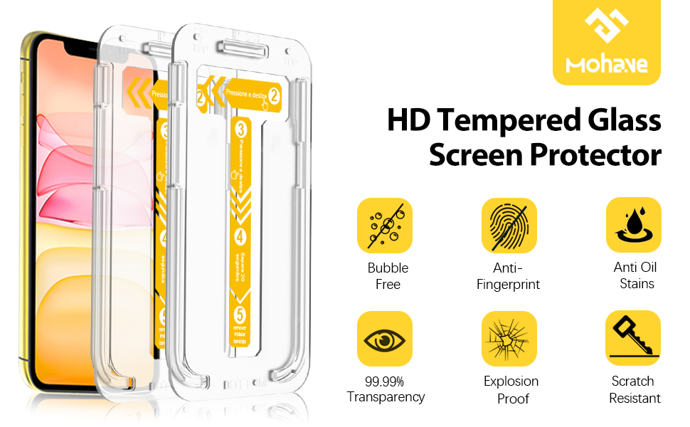 iPhone XR/11 6.1 Inch with Easy Installation Tray;Bubble free,Military Grade Shockproof , 3X smooth,anti-fingerprint , 99.9% HD
