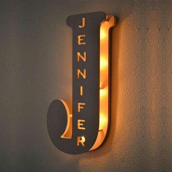 Custom Wooden Engraved Name Wall Light