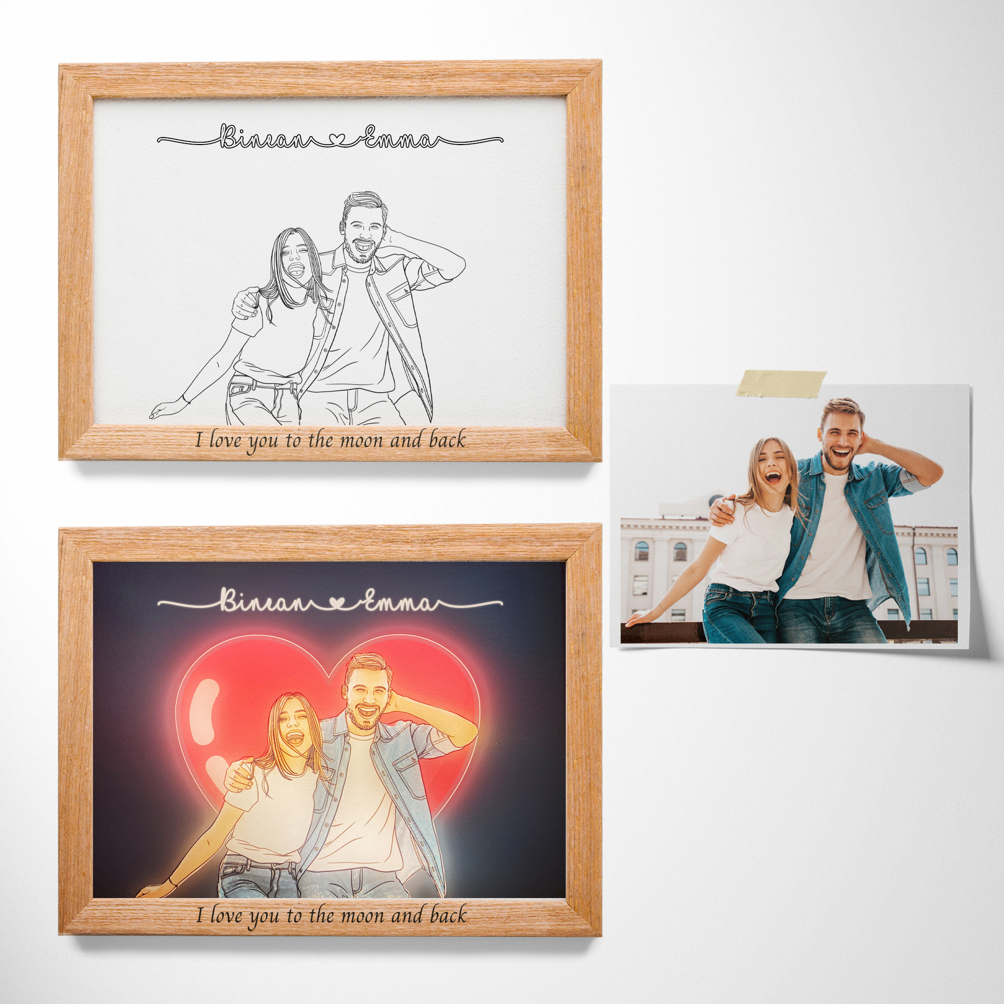 Personalized Light Up Picture Frame with Photo Custom Couple Portrait Print Night Lamp