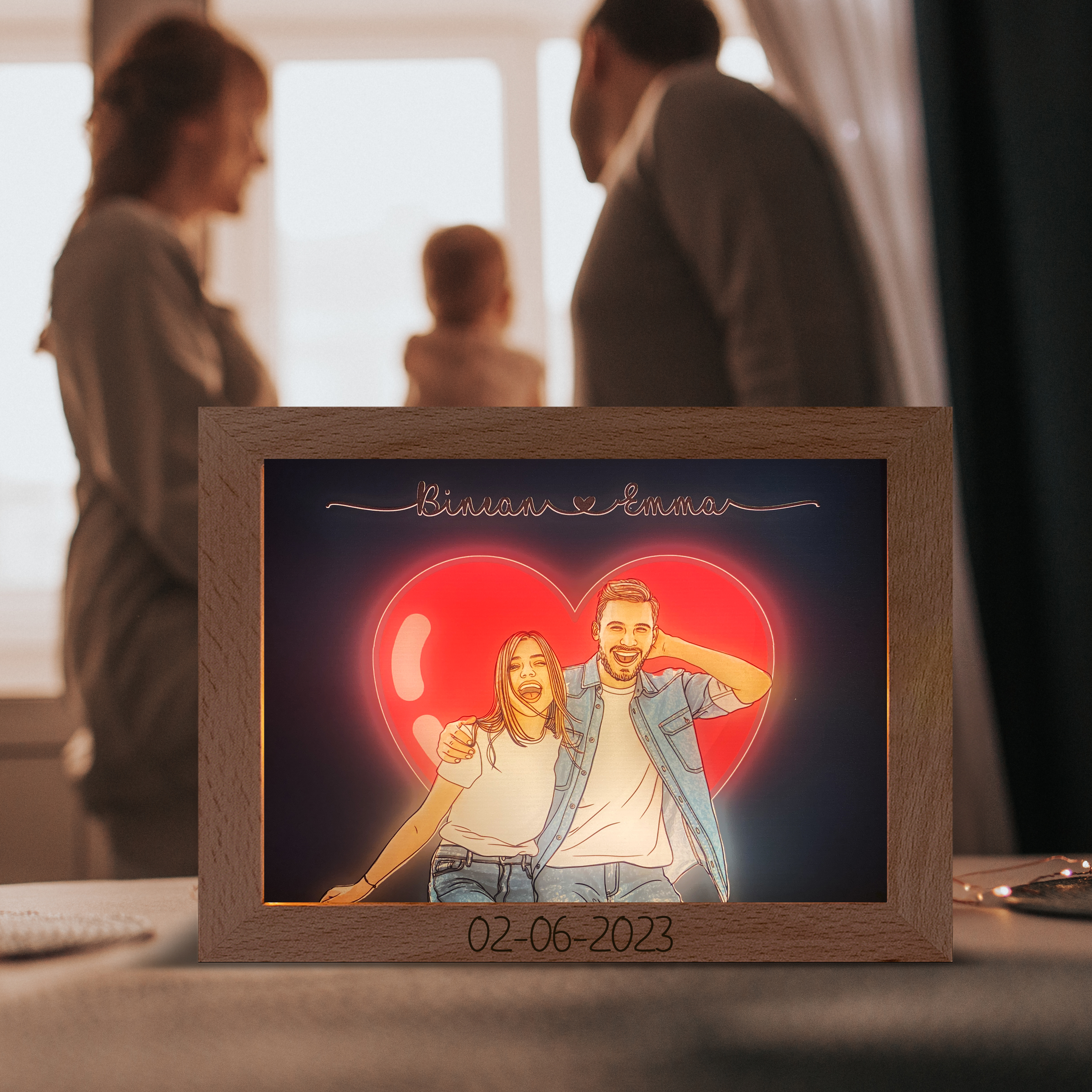 Personalized Light Up Picture Frame with Photo Custom Couple Portrait Print Night Lamp