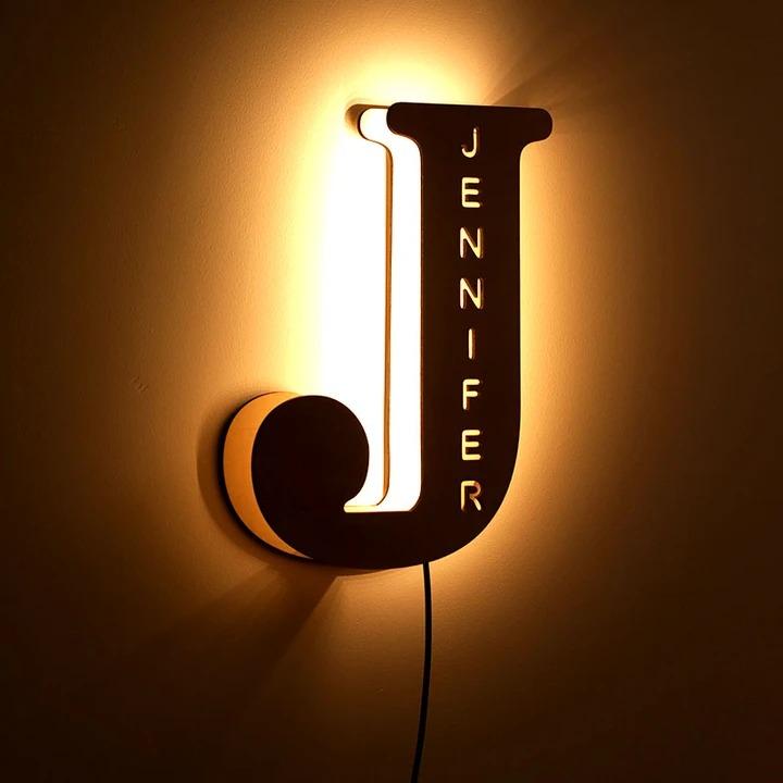 Custom Wooden Engraved Name Wall Light