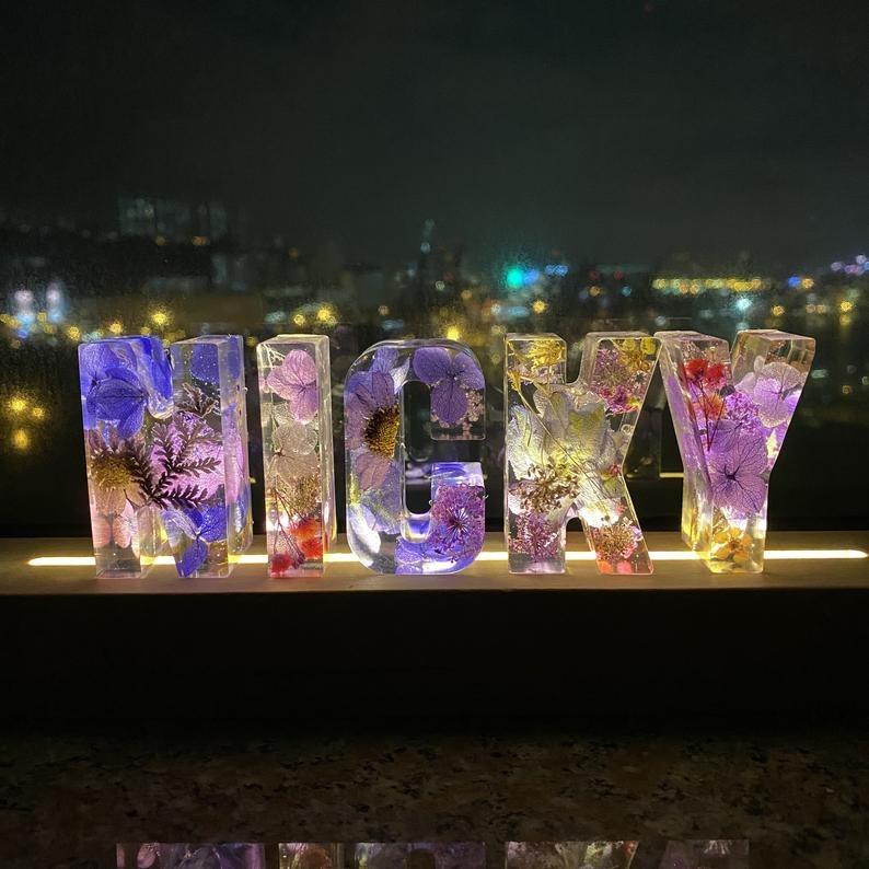 Dried Flowers Resin Letter Light