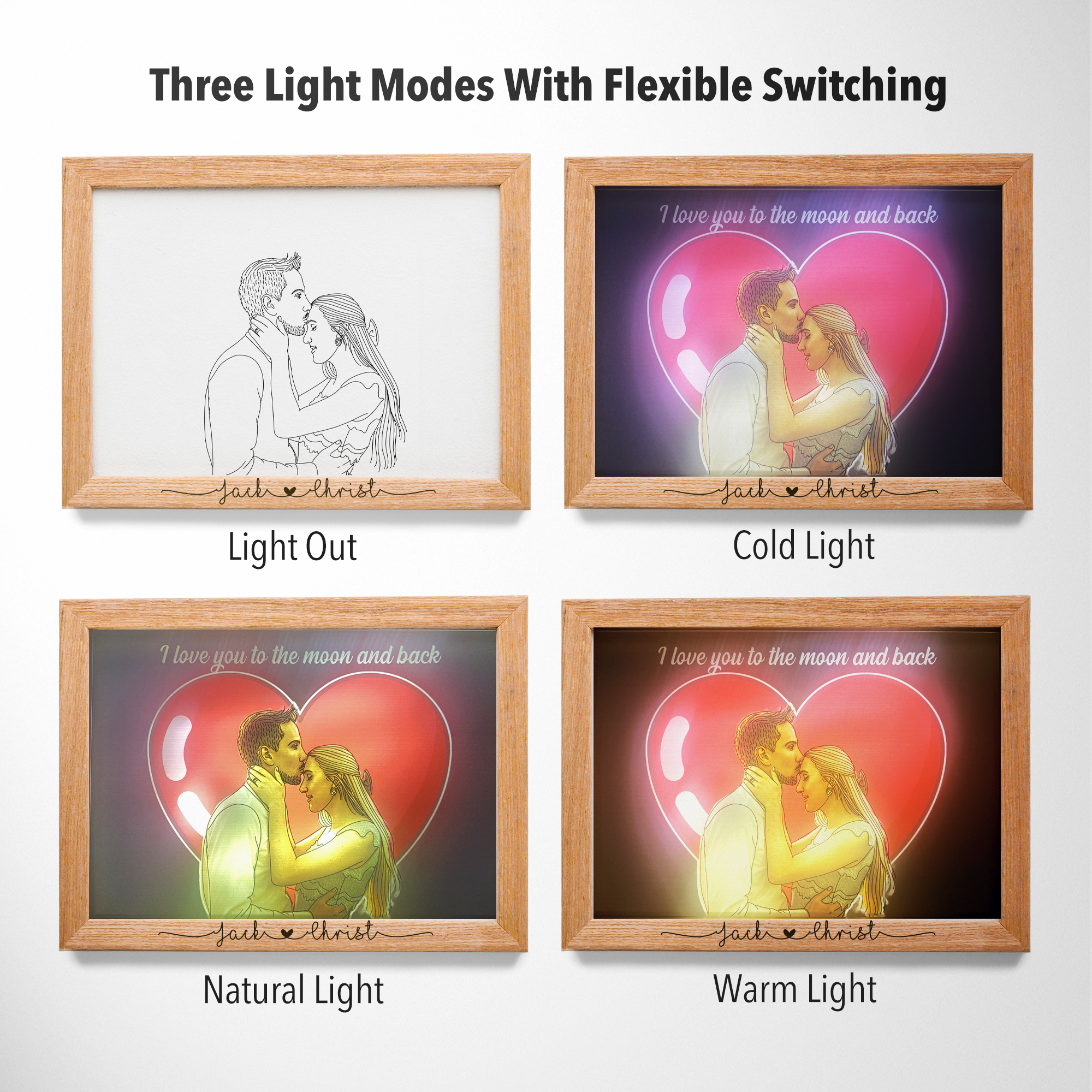 Personalized Light Up Picture Frame with Photo Custom Couple Portrait Print Night Lamp