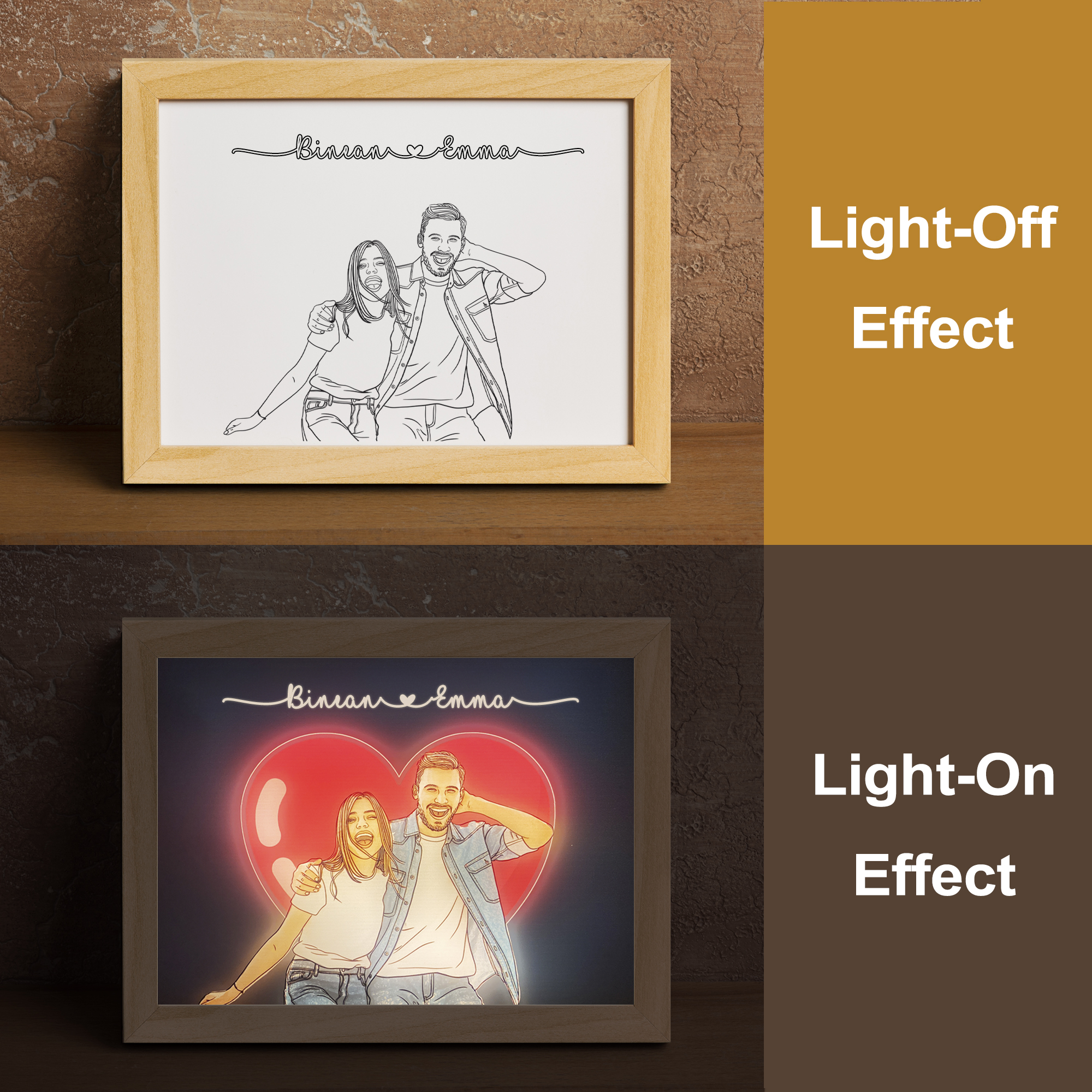 Personalized Light Up Picture Frame with Photo Custom Couple Portrait Print Night Lamp