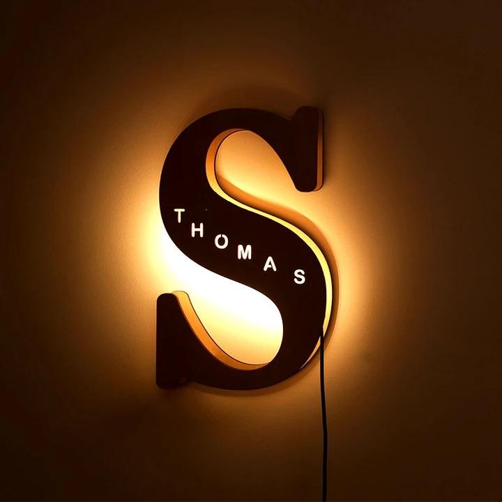 Custom Wooden Engraved Name Wall Light