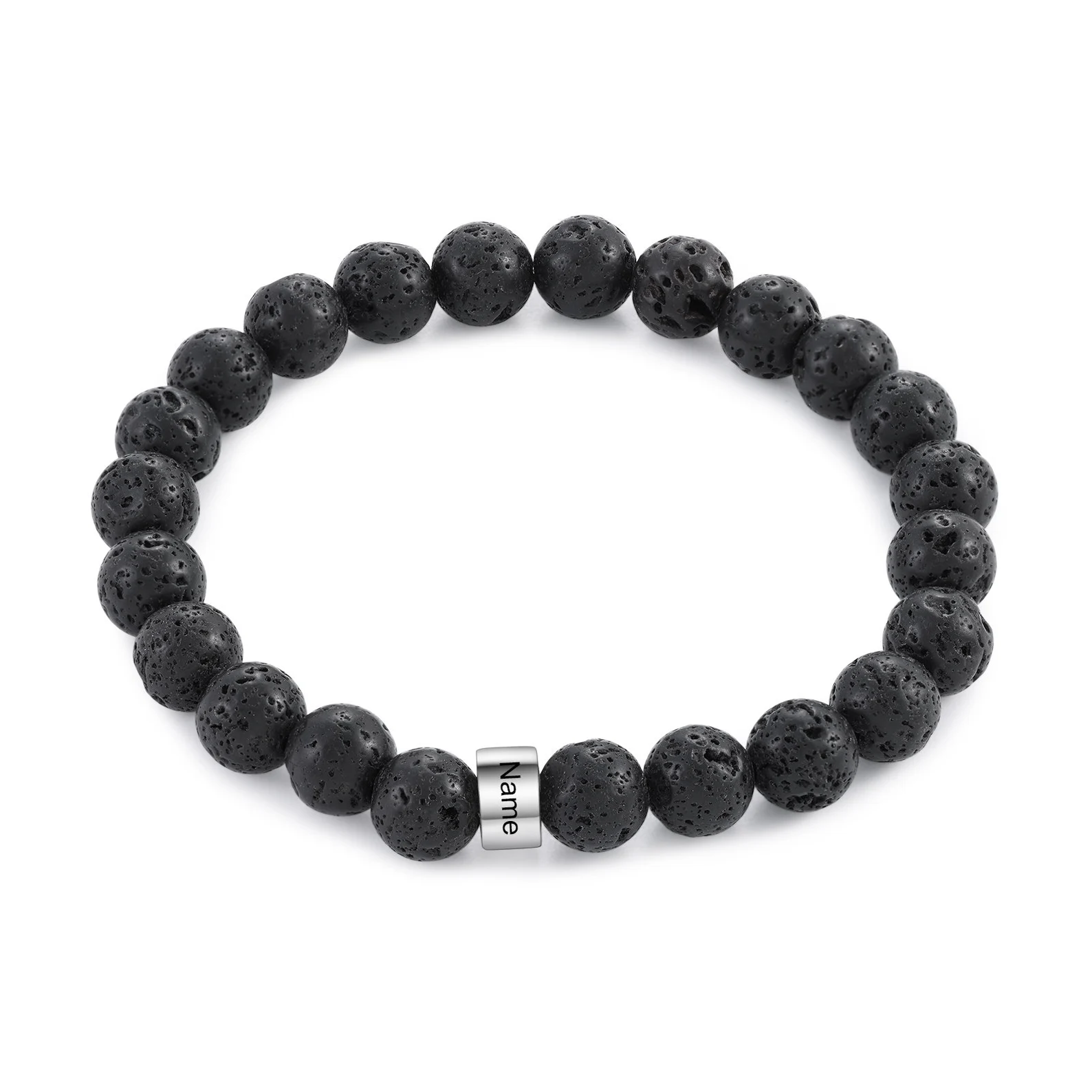 Personalized Mens Black Lava Beaded Bracelet 