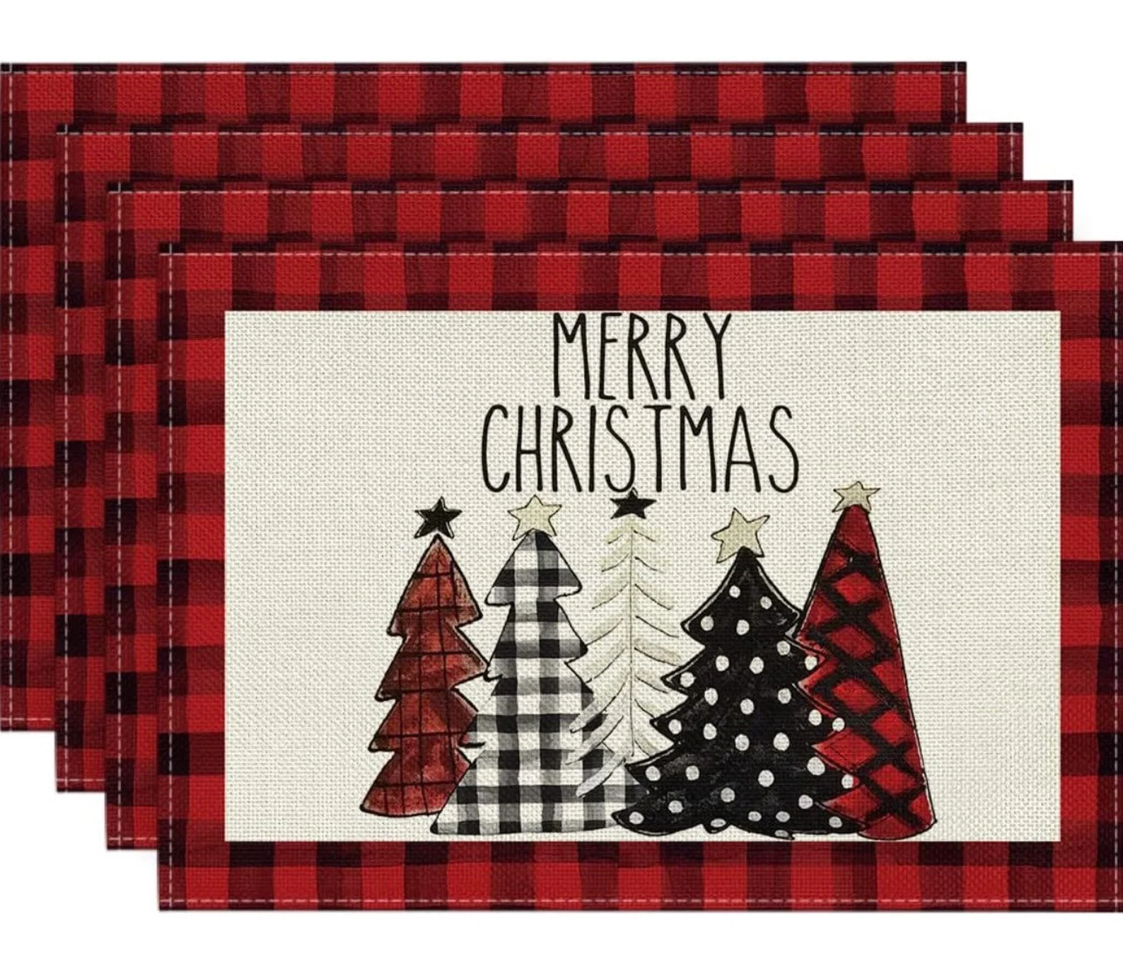 Buffalo Plaid Christmas Trees Placemats 12x18 Inch, Set of 4