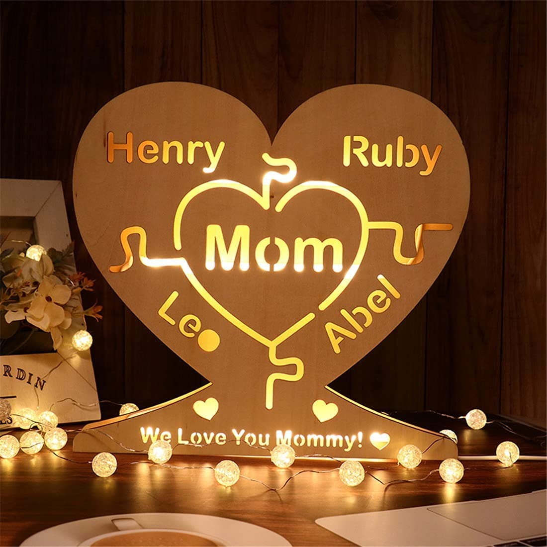 Custom Wooden Engraved Name Puzzle Wall Light