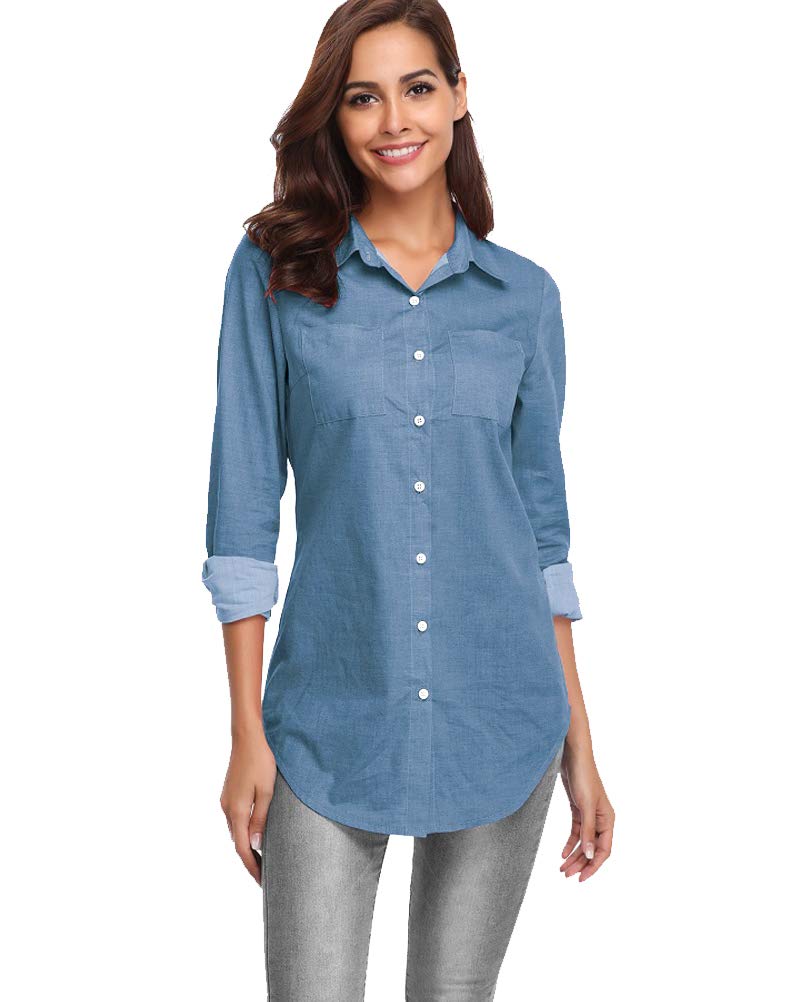 Fuinloth Women's Chambray Button Down Shirt