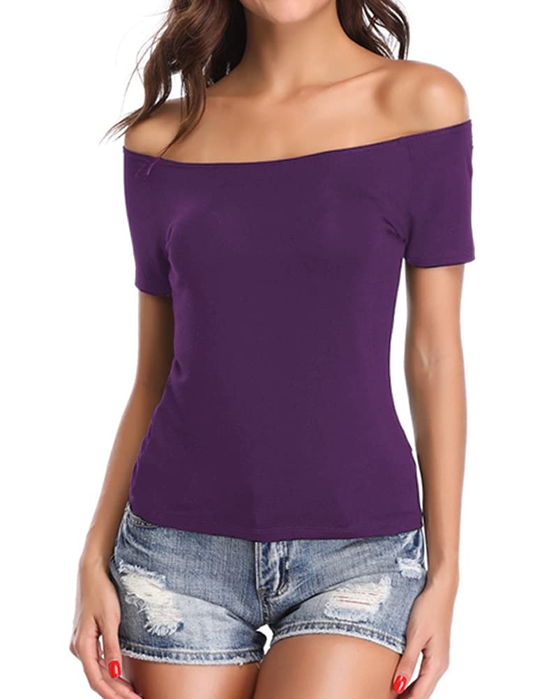 Fuinloth Women's Short Sleeves Off Shoulder Tees