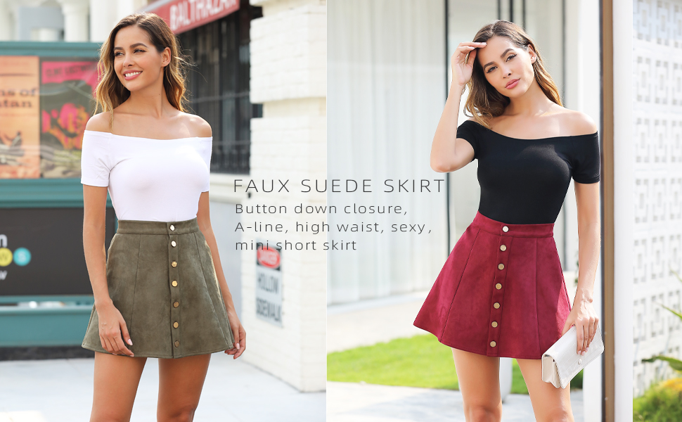 Fuinloth Women's Faux Suede Skirt