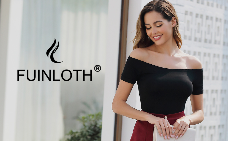 Fuinloth Women's Short Sleeves Off Shoulder Tees
