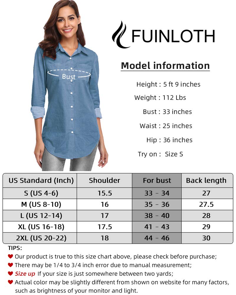 Fuinloth Women's Chambray Button Down Shirt