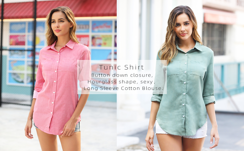 Fuinloth Women's Chambray Button Down Shirt