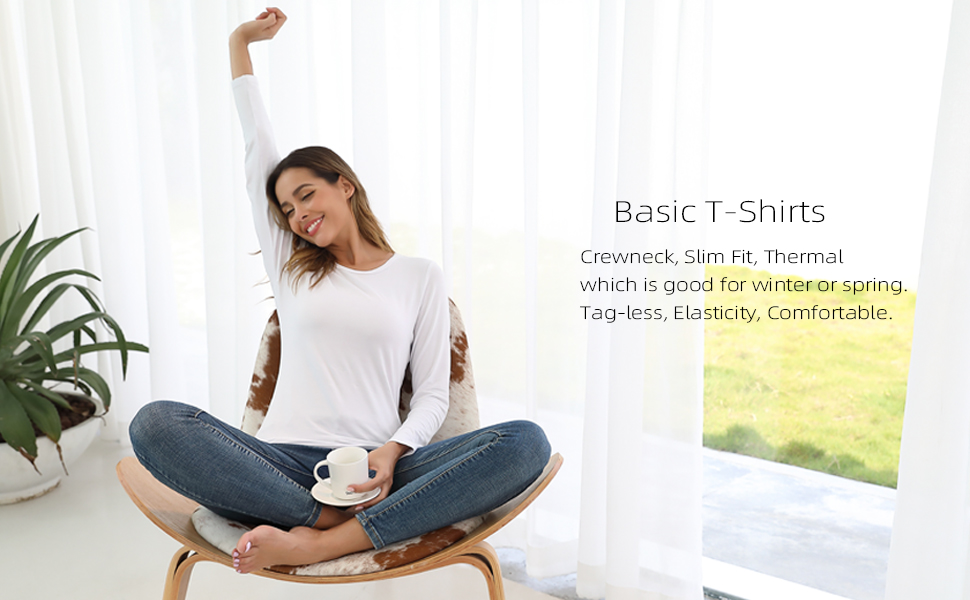 Fuinloth Women's Basic Long Sleeve T Shirts